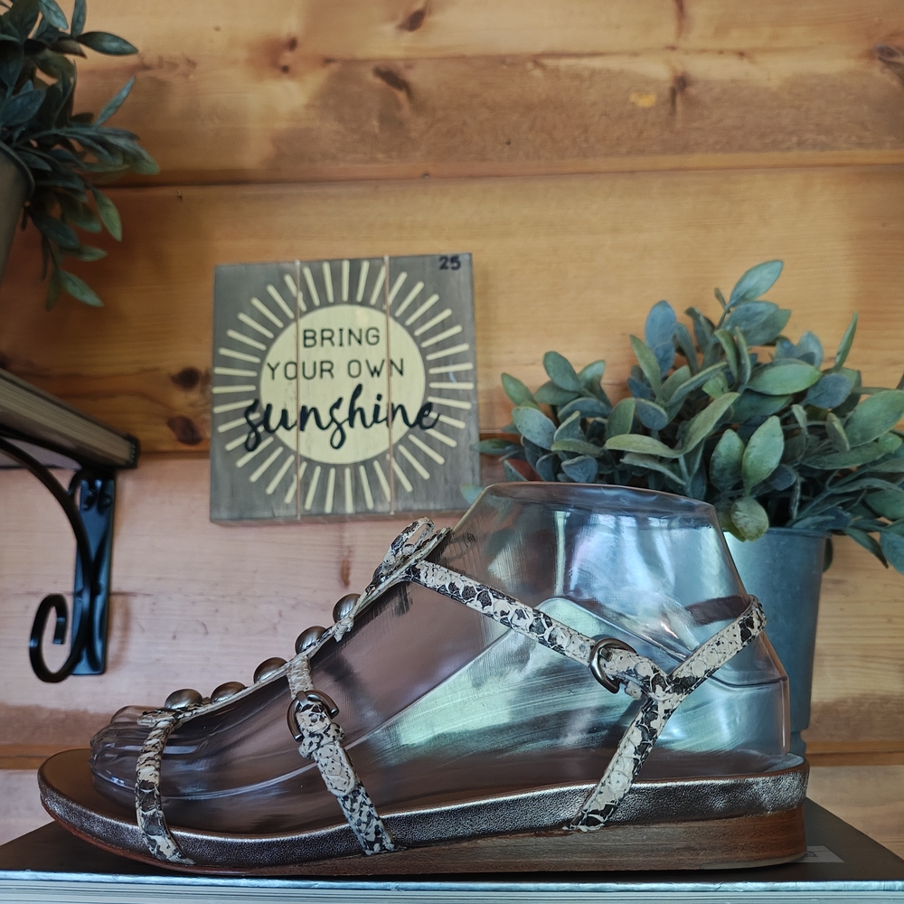Coach Silvana Snake Embossed Leather Caged Sandals Strappy Bow Zip Thong Sz 5.5B - Picture 2 of 11